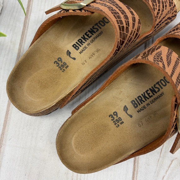 Birkenstock Arizona Double Strap Leather Sandals Metallic Copper Suede Sz EU 39 - Picture 3 of 14